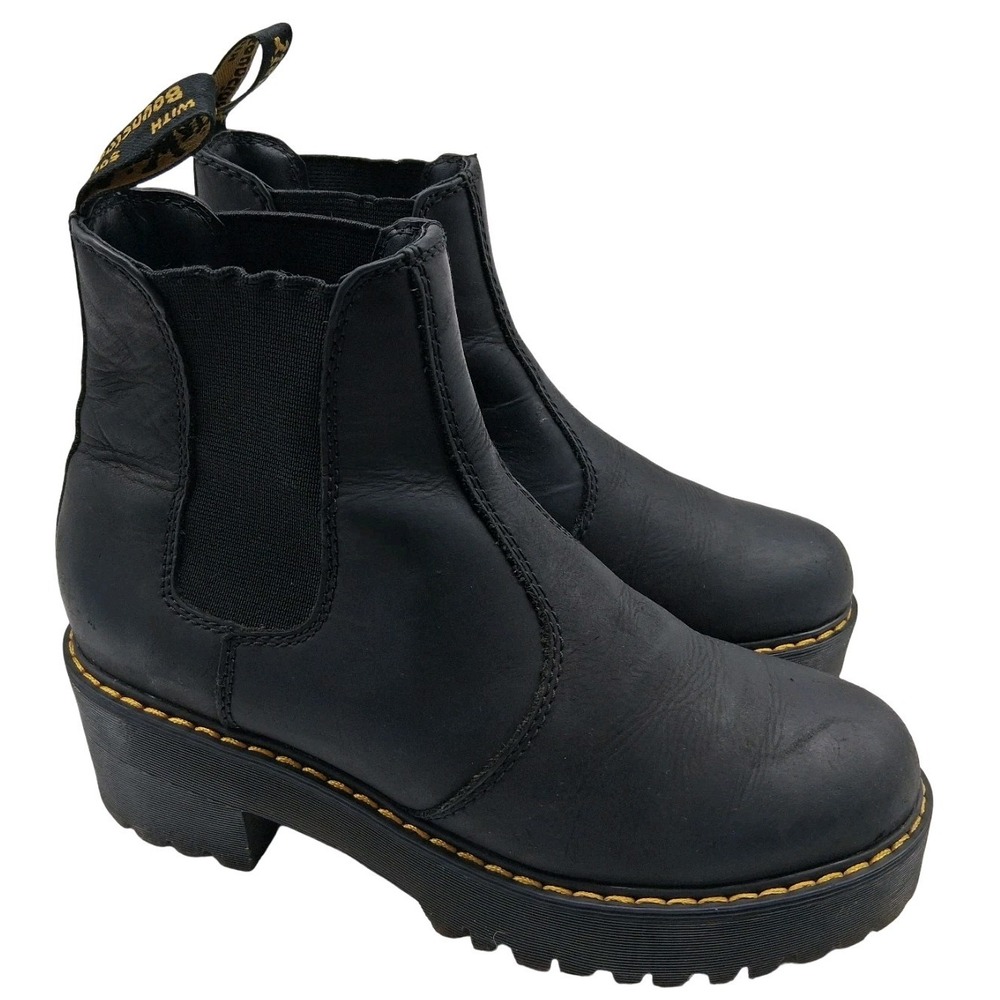 Dr. Martens Rometty Boots Womens Size 7 38 Black Leather Chelsea Ankle Platform